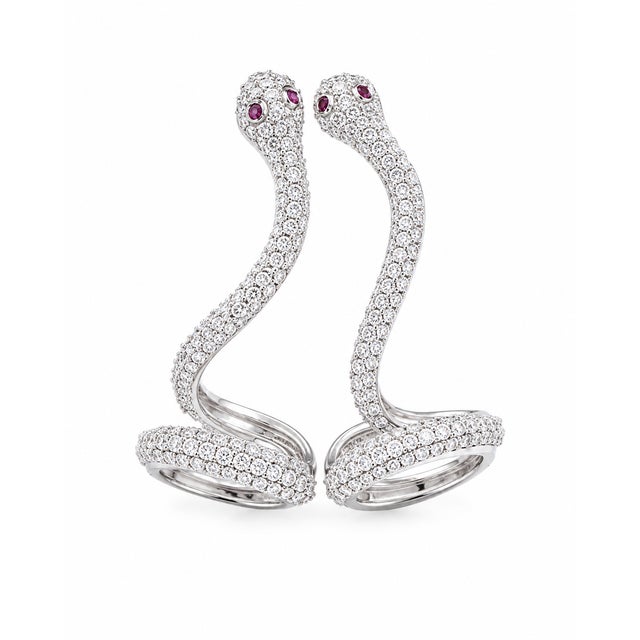 10k White Gold 1-5/8 CTTW Natural Diamond Snake Earrings, 34 Mm, Pair For Sale - Image 4 of 7