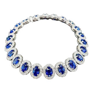 12.40 Ct Natural Ceylon Sapphire & Diamond Bracelet For Sale