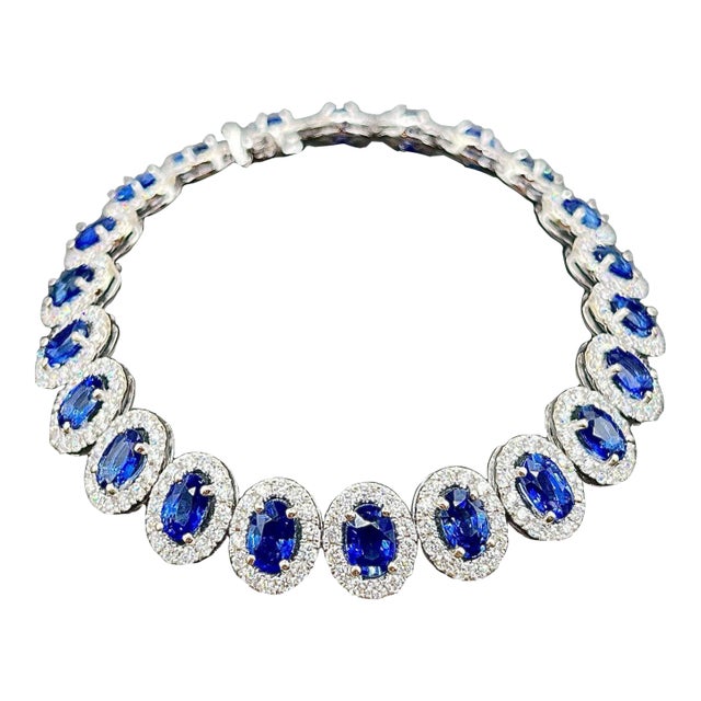 12.40 Ct Natural Ceylon Sapphire & Diamond Bracelet For Sale