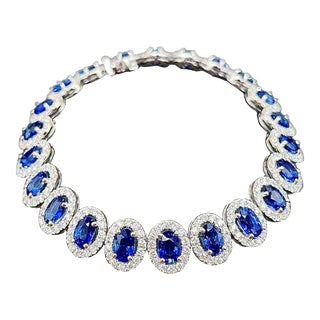 16.29 Ct Natural Ceylon Sapphire & Diamond Bracelet For Sale