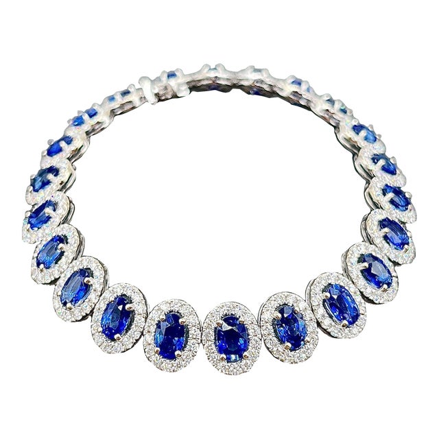16.29 Ct Natural Ceylon Sapphire & Diamond Bracelet For Sale