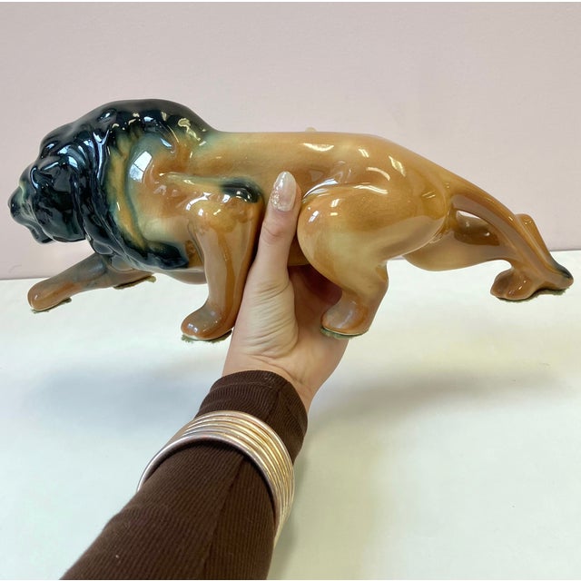 Vintage Mid Century Ceramic Lion Statue For Sale In New York - Image 6 of 6