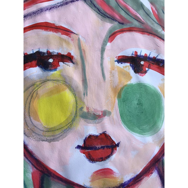 Red Contemporary Paintings by CL Auker, Mixed Media Colorful Face Triptych on Paper For Sale - Image 8 of 15