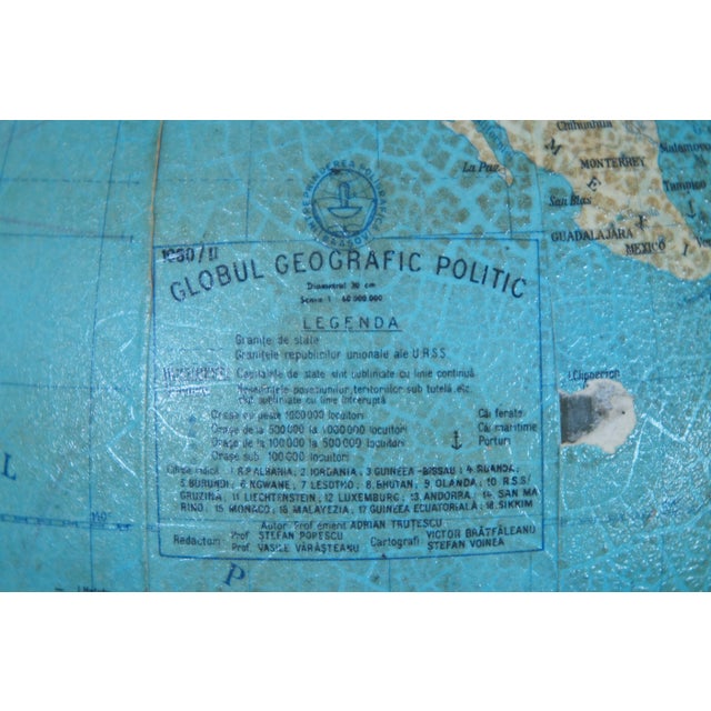1980 Romanian Political Geographic Terrestrial World Globe Lamp Light For Sale - Image 9 of 12