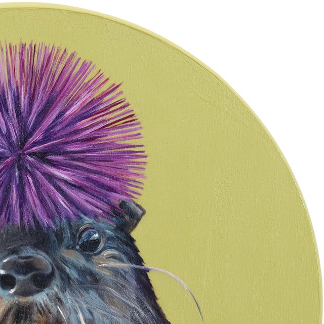 Wood Otter's Purple Urchin Crown - Original Surreal Animal Portrait Oil Painting on Wood Panel by Jj Galloway For Sale - Image 7 of 9