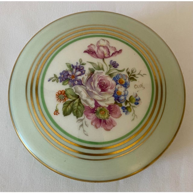Art Deco Antique Limoges Porcelain Jewelry Box, Hand Painted, Gold Trim, 1930 For Sale - Image 3 of 5