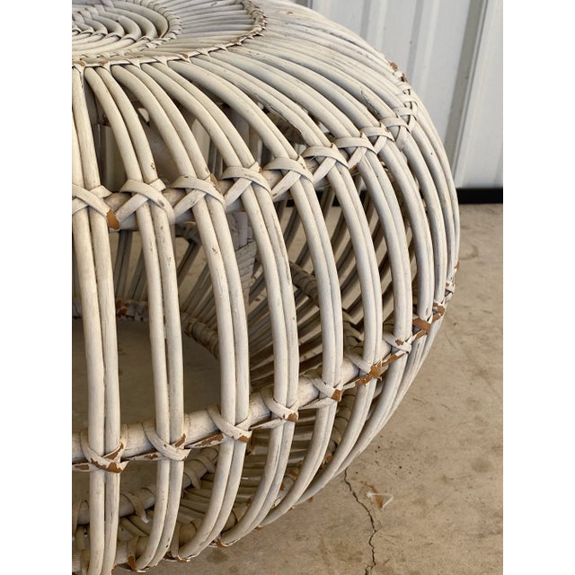 Shabby Chic Vintage Coastal Cottage Albini Rattan Ottoman For Sale - Image 3 of 11