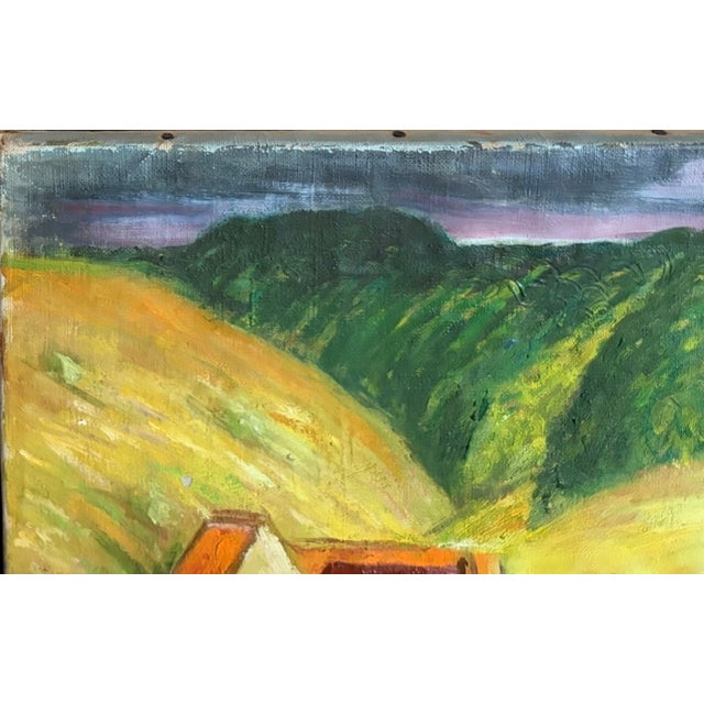 Mid 20th Century Early French Painting - Red Roofs Amongst the Hills - Signed For Sale - Image 5 of 8