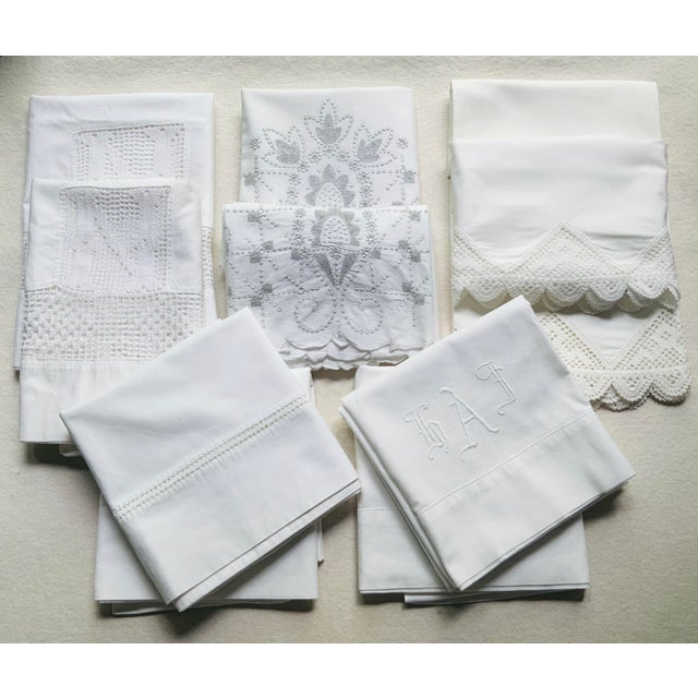10 Antique Cotton Pillowcases — Crochet, Whitework & Monogram — Nantucket Estate, C. 1930s For Sale - Image 17 of 18
