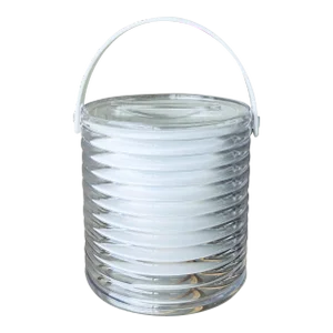 Circa 1970 Sleek Ribbed “Atomic” Acrylic Ice Bucket With Inset Lid and Removable Insert
