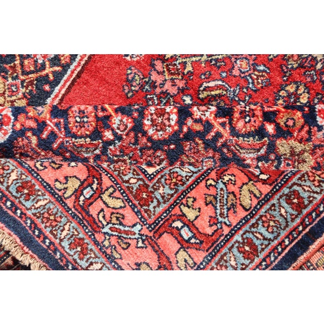 Antique Persian Bidjar Medallion Designed Carpet With Blue's, Red, and Pink For Sale - Image 9 of 10
