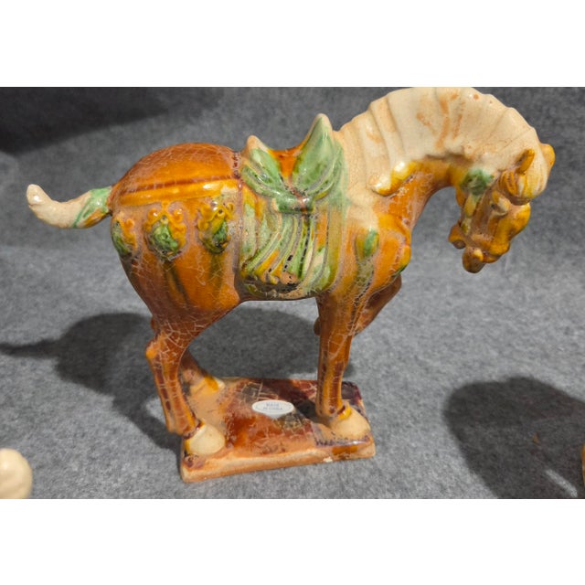 Trio of Chinese Tang Dynasty Style Sancai Glazed War Horses For Sale - Image 4 of 18