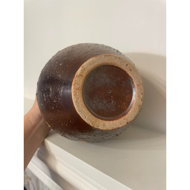 Antique Abstract Asian Raku Ceramic Pottery Vase in Celadon, Camel, Chocolate Brown For Sale - Image 12 of 12