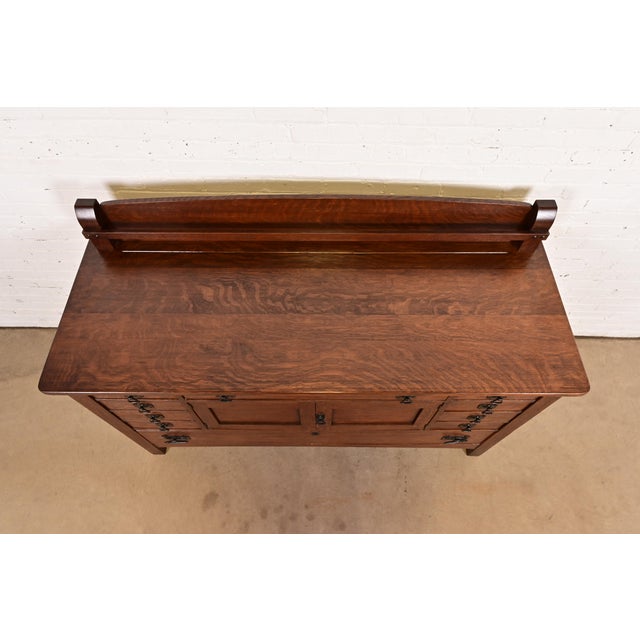 Limbert Antique Mission Oak Arts & Crafts Sideboard Buffet, Newly Refinished For Sale - Image 12 of 15