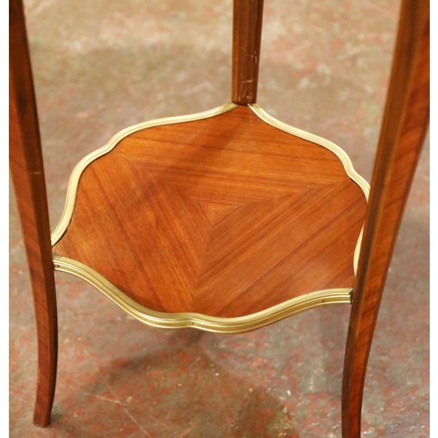 Pair of Mid-Century French Louis XV Marble Top Mahogany and Ormolu Side Tables For Sale - Image 11 of 13