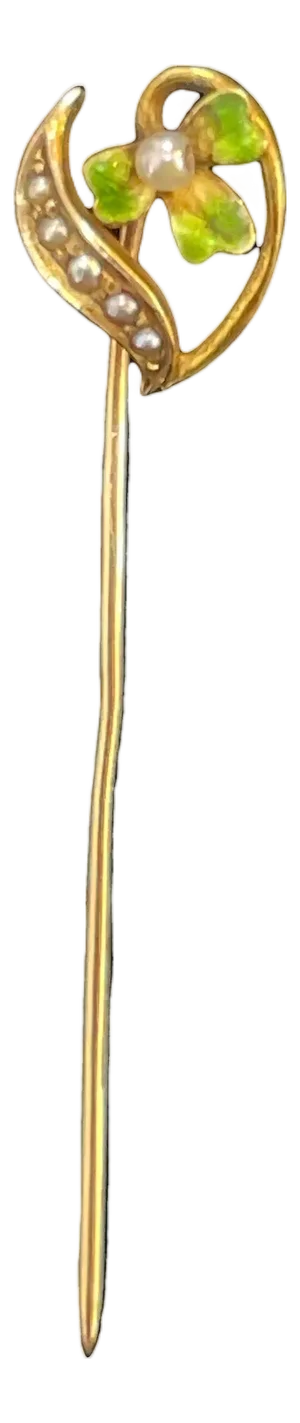Mid 20th Century 14k Yellow Gold Flower Shaped Stickpin With Seed Pearls