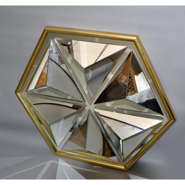 Thayer Coggin Diamond Shaped Faceted Octagonal Wall Mirror Thayer Coggin by Milo Baughman Brass Plated 1976 For Sale - Image 4 of 13