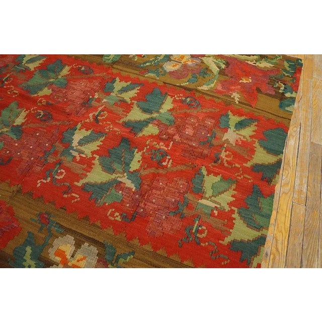 1900s Red Raspberry Floral Antique Kilim European Besserabian Flat-Weave 6'7''x 7' Wool Carpet Rug For Sale - Image 9 of 12