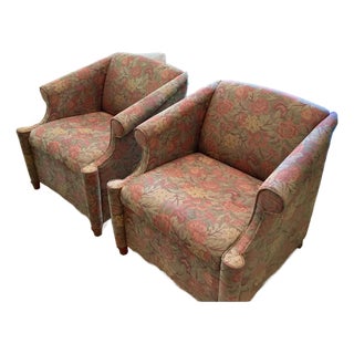 Pair of Vintage David Edward Club Chairs With Floral Print For Sale