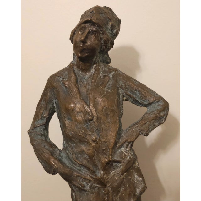 20th Century School Brutalist Bronze Sculpture of Standing Woman, Signed For Sale - Image 9 of 9