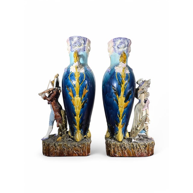 Art Nouveau Enamelled Ceramic Vases, 1890, Set of 2 For Sale - Image 6 of 14