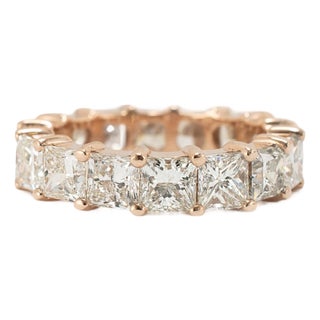 Men’s 10k Rose Gold 10.55ctw Princess Cut Diamond Eternity Band Ring, Size 9 For Sale