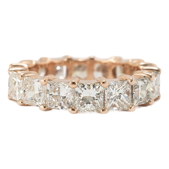 Men’s 10k Rose Gold 10.55ctw Princess Cut Diamond Eternity Band Ring, Size 9 For Sale