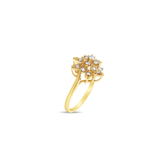 Contemporary Diamond Leaf Cluster Ring 14k Yellow Gold, Size 5 For Sale - Image 3 of 4