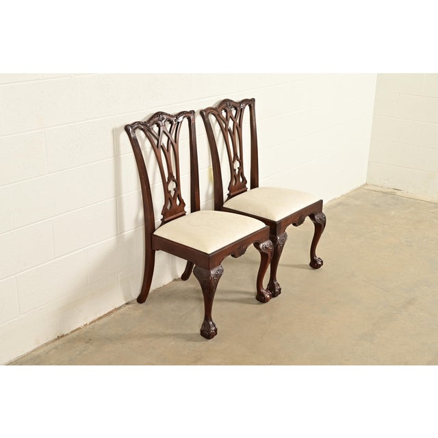 Drexel Heritage Drexel Heritage Chippendale Carved Mahogany Side Chairs or Dining Chairs, Pair For Sale - Image 4 of 14
