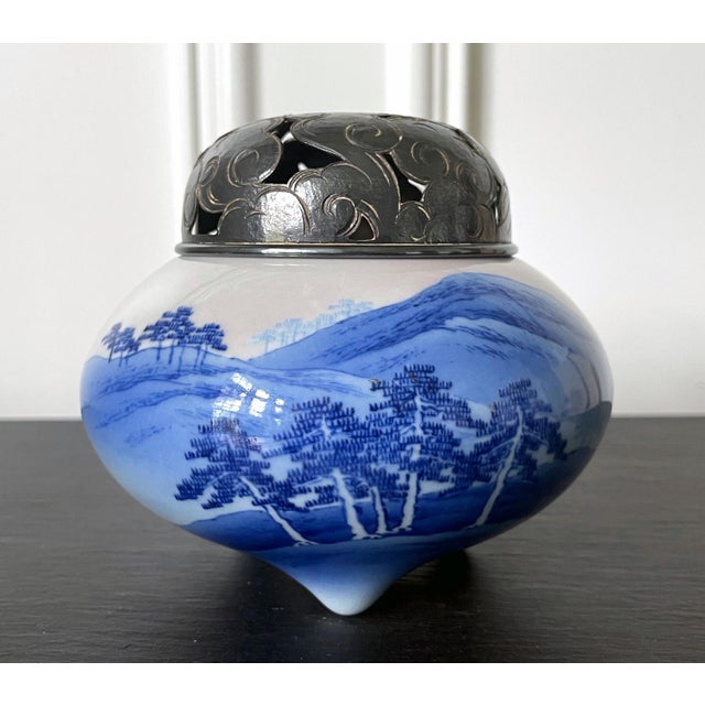 Metal Japanese Glazed Ceramic and Silver Koro Incense Burner Makuzu Kozan For Sale - Image 7 of 17