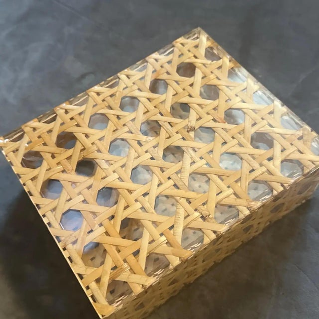 1980s 1980s Mid-Century Modern Plexiglass and Vienna Straw Luxury Box by Dior Home For Sale - Image 5 of 10