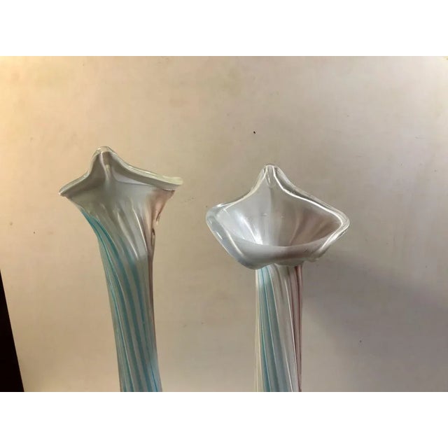 Pink, Blue and White Twisted Murano Glass Vases, 1940s, Set of 2 For Sale - Image 6 of 11