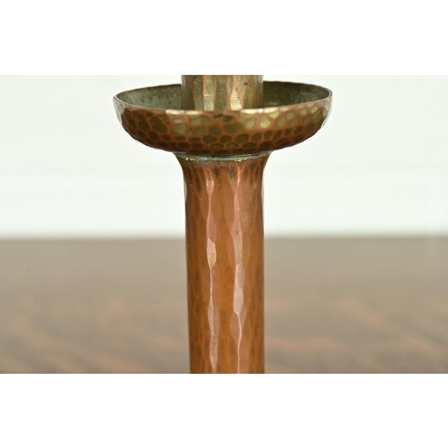 Metal Roycroft Arts & Crafts Brass Finished Hammered Copper Candlestick For Sale - Image 7 of 14