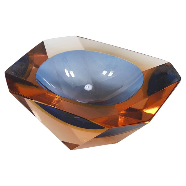 Sommerso Caviar Murano Glass Diamond Bowl by Flavio Poli attributed to Seguso, Italy, 1960s For Sale