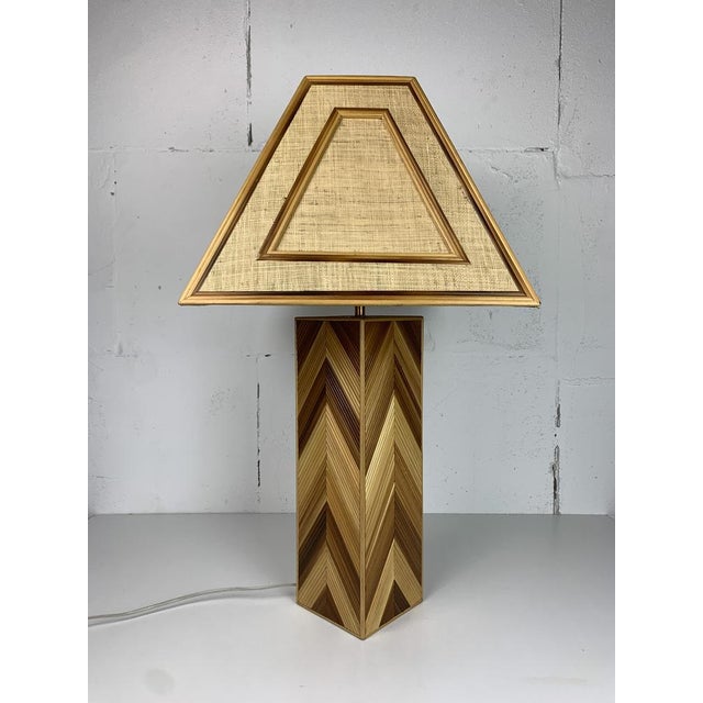 Mid-Century Modern Mid-Century Pencil Reed, Rattan, Bamboo and Brass Coastal Table Lamp, 1970s For Sale - Image 3 of 17