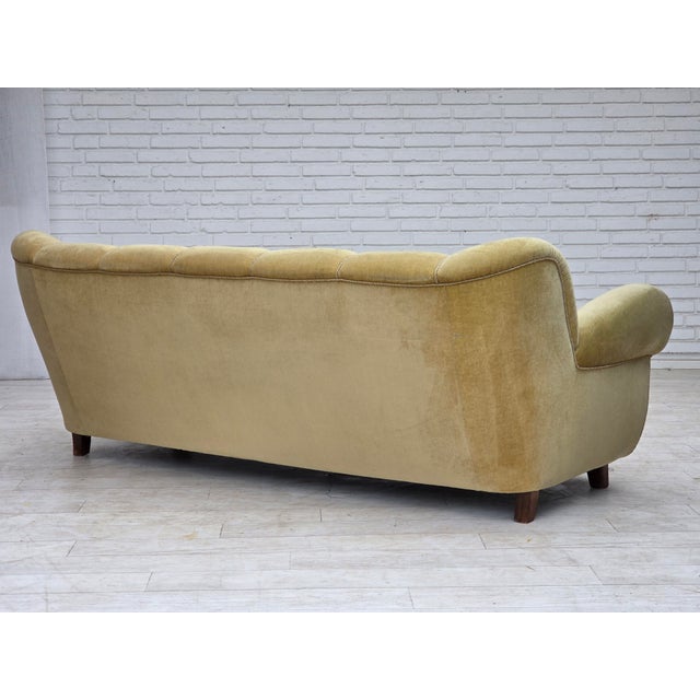 Green Danish Light Green Velour Three-Seater Sofa, 1960s For Sale - Image 8 of 18