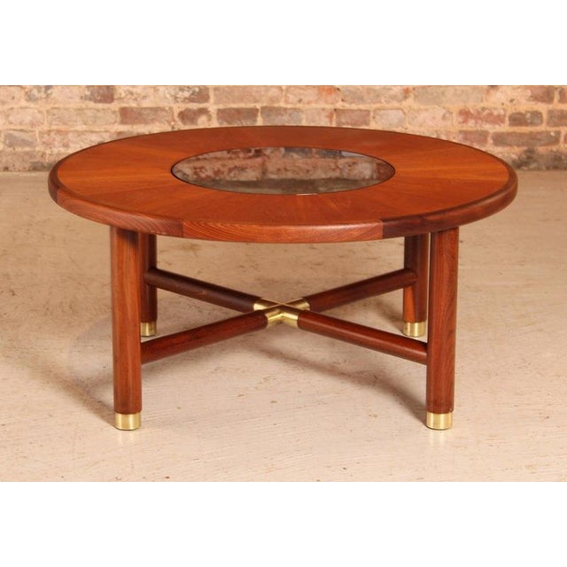 Midcentury G-Plan round coffee table with smoked glass top & brass Feet c.1960s. Excellent restored condition. Minor...