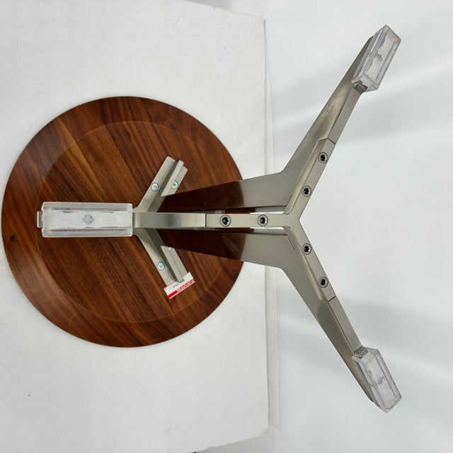Mid-Century Modern Flexform Walnut and Stainless MCM Style Round Top Side Table For Sale - Image 3 of 7