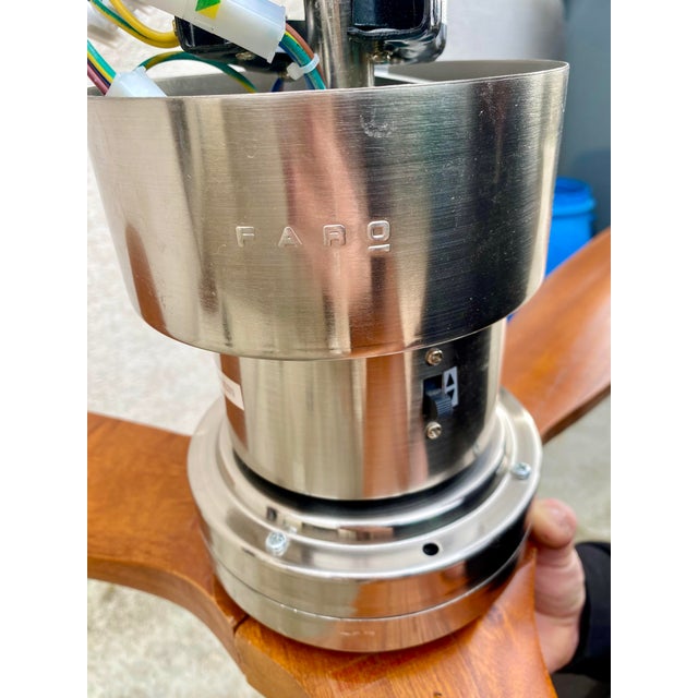 Faro Lantau Brown/Chrome Ceiling Fan with Remote Control, Propeller/Airplane Blade Style, 1980s For Sale - Image 3 of 13