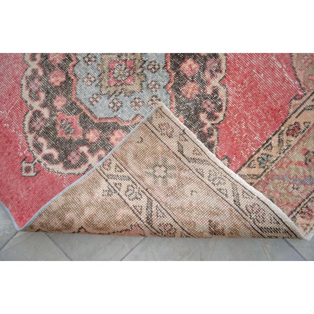 3x12 Vintage Oushak Runner Rug Coral Pink Hallway Runner Authentic Turkish Rug For Sale - Image 12 of 13