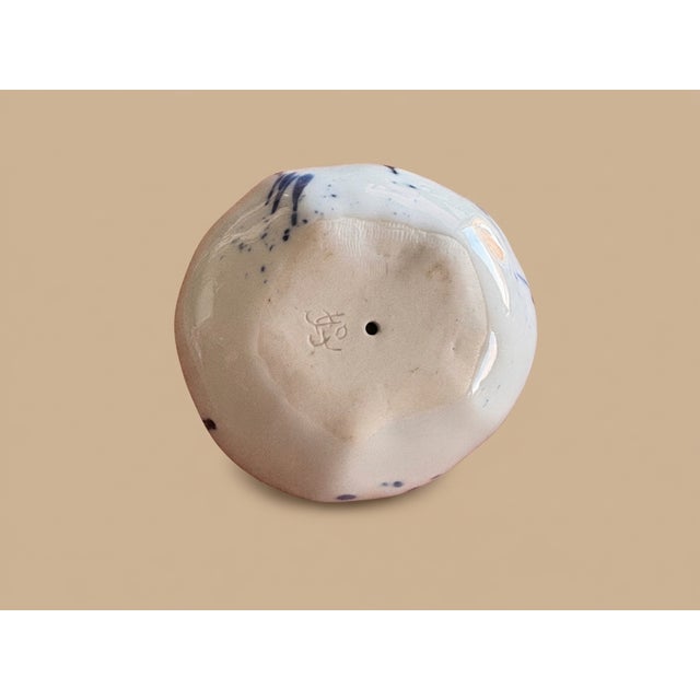 Blue Porcelain Apple Sculpture Blue + White Jingdezhen Studio Pottery "Ping Peace & Harmony" With Internal Rattle Signed For Sale - Image 8 of 9