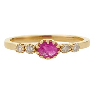Ruby and Diamond Five-Stone Engagement Band Size 4 in 14k Solid Gold For Sale