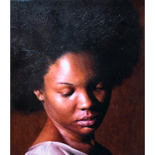 Warmth by Daniel Sowemimo | Oil on Canvas Portrait of a Woman with Natural Hair For Sale
