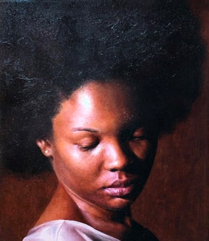 Warmth by Daniel Sowemimo | Oil on Canvas Portrait of a Woman with Natural Hair
