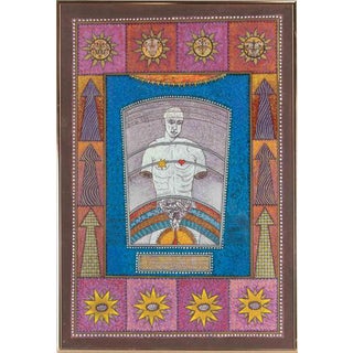 Mino Meno, Man and Universe, 1970s, Oil Painting on Plywood, Framed For Sale