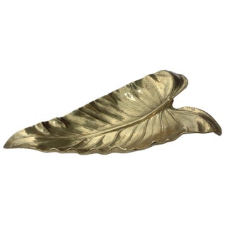 Virginia Metalcrafters Large Calla Lily Brass Leaf Tray For Sale