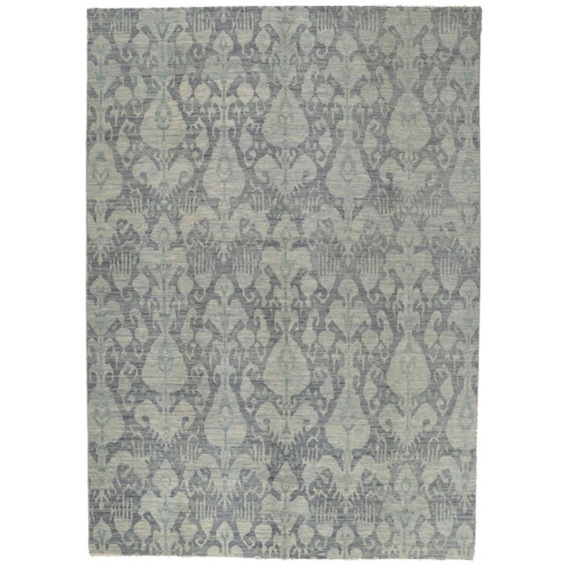 2010s Vintage Blue Earth-Tone Ikat Rug, 09'11 X 14'00 For Sale - Image 10 of 10