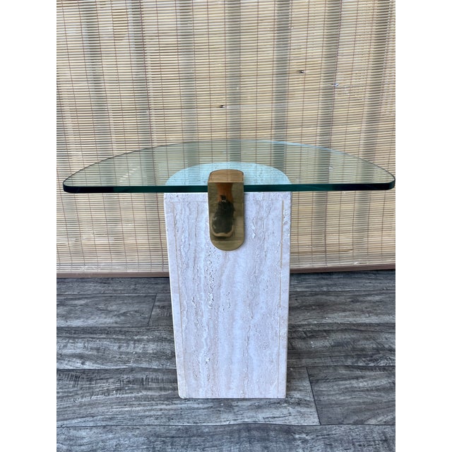 Postmodern Marble and Brass Half-Moon Shaped Side Table in the Artedi Style. Circa 1980s. For Sale - Image 14 of 18