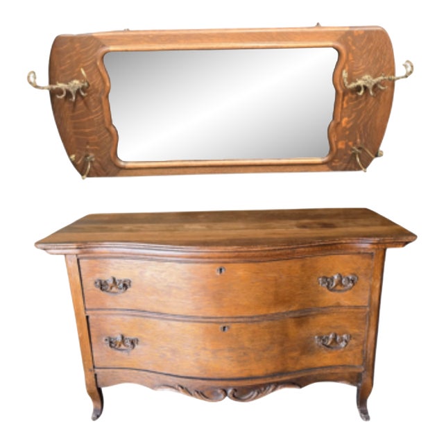 Antique Set Mirror and Two Drawer Dresser 19th Century For Sale