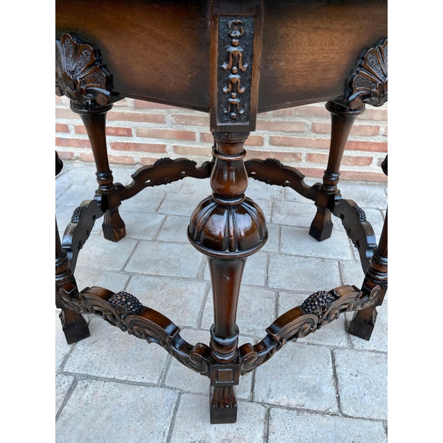Antique Hexagonal Side or Center Walnut Table with Six Carved Legs For Sale - Image 4 of 18